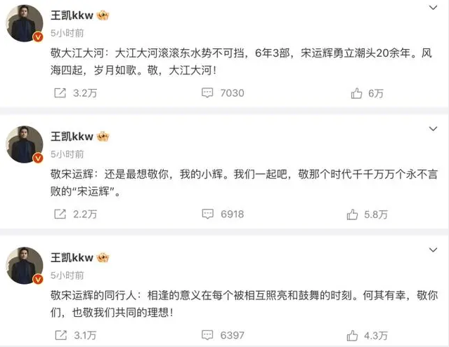 王凱發(fā)文告別《大江大河》，“宋運輝像是平行時空的另一個我”(圖2)