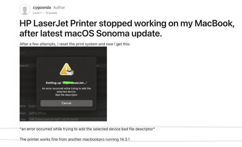 先別更新macOS Sonoma 14.4！問題連爆印表機功能恐失效(圖1)